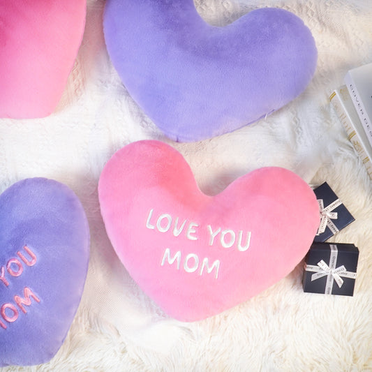 Love Mom Heart shaped Embroidered Pillow (Pink, 14.5x11.4 inches)