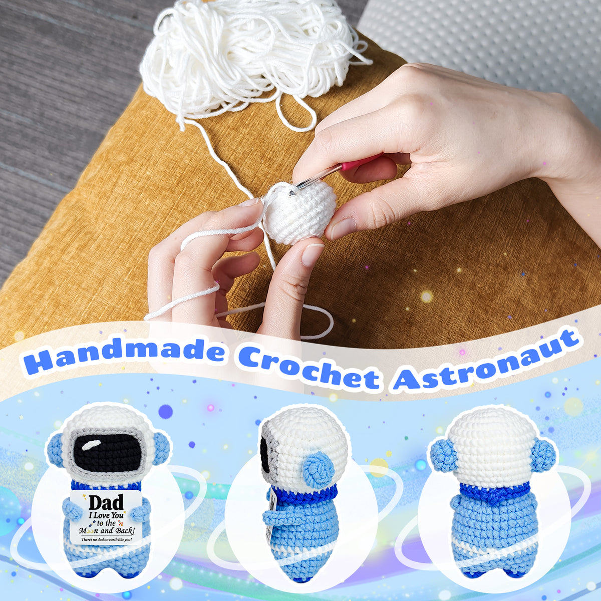 Dad I Love You Astronaut Crochet Doll