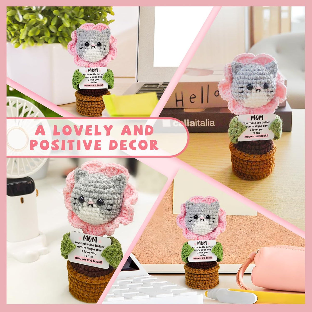 Handmade Positive Crochet Cat Plush Gift – MOM