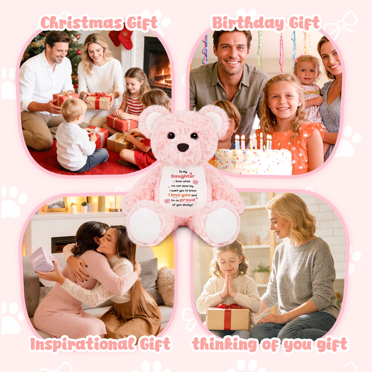 To My Daughter Plush Pink Bear