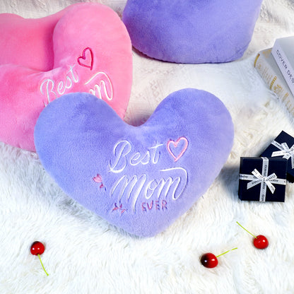 Best Mom Ever Heart shaped Embroidered Pillow (Purple, 14.5x11.4 inches)