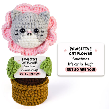 Positive Handmade Cat Flower Crochet Doll