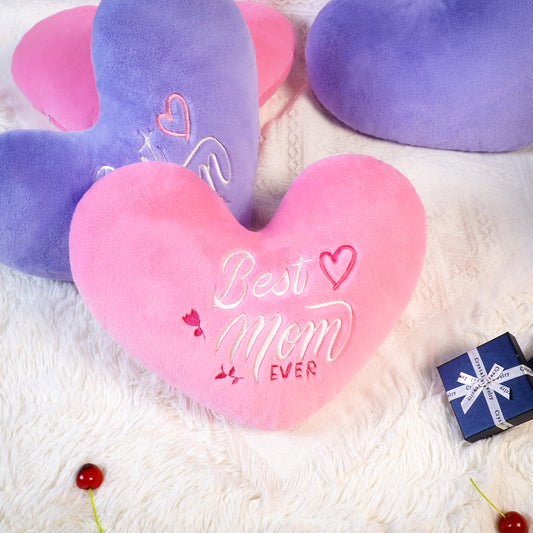 Best Mom Ever Heart shaped Embroidered Pillow (Pink, 14.5x11.4 inches)