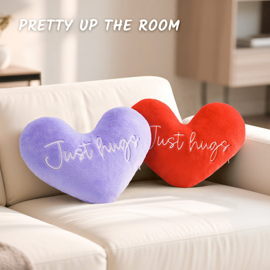 Just Hugs Heart shaped Embroidered Pillow (Purple, 14.5x11.4 inches)