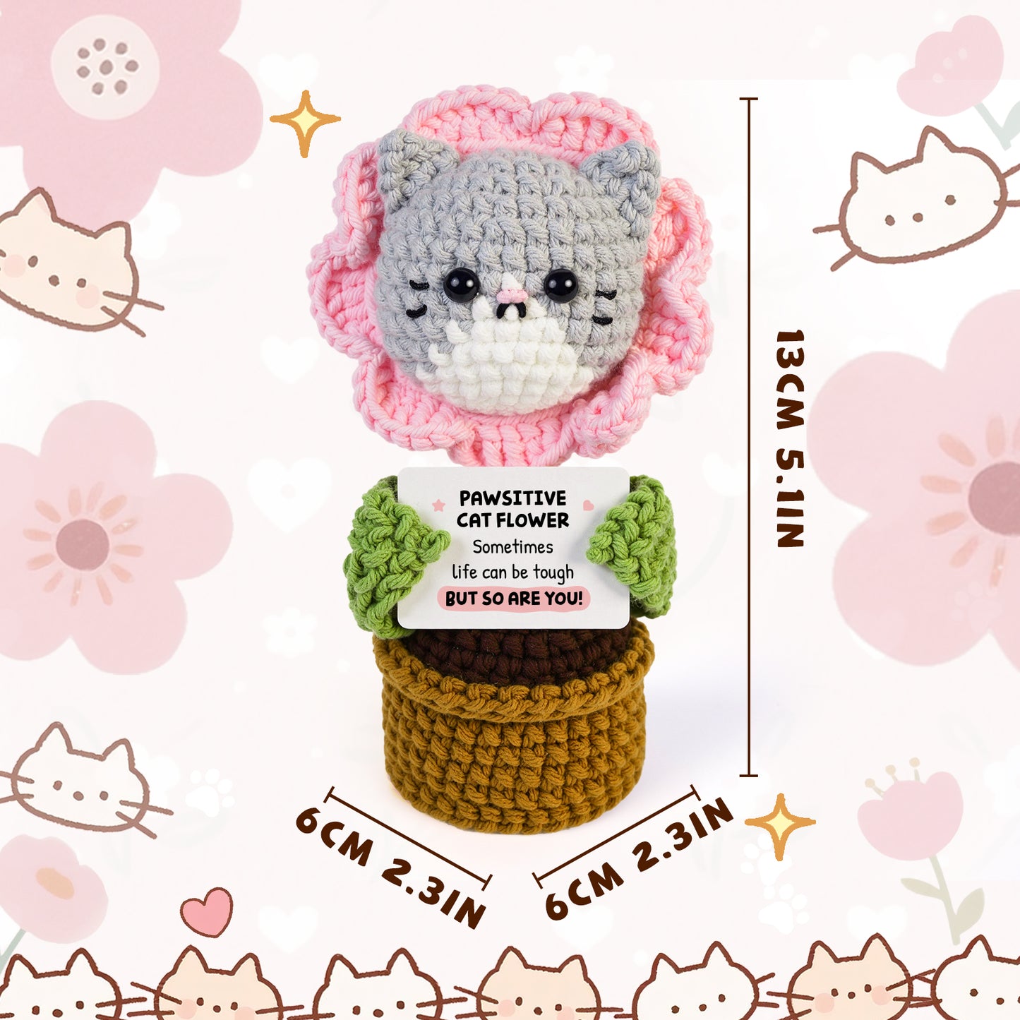 Positive Handmade Cat Flower Crochet Doll