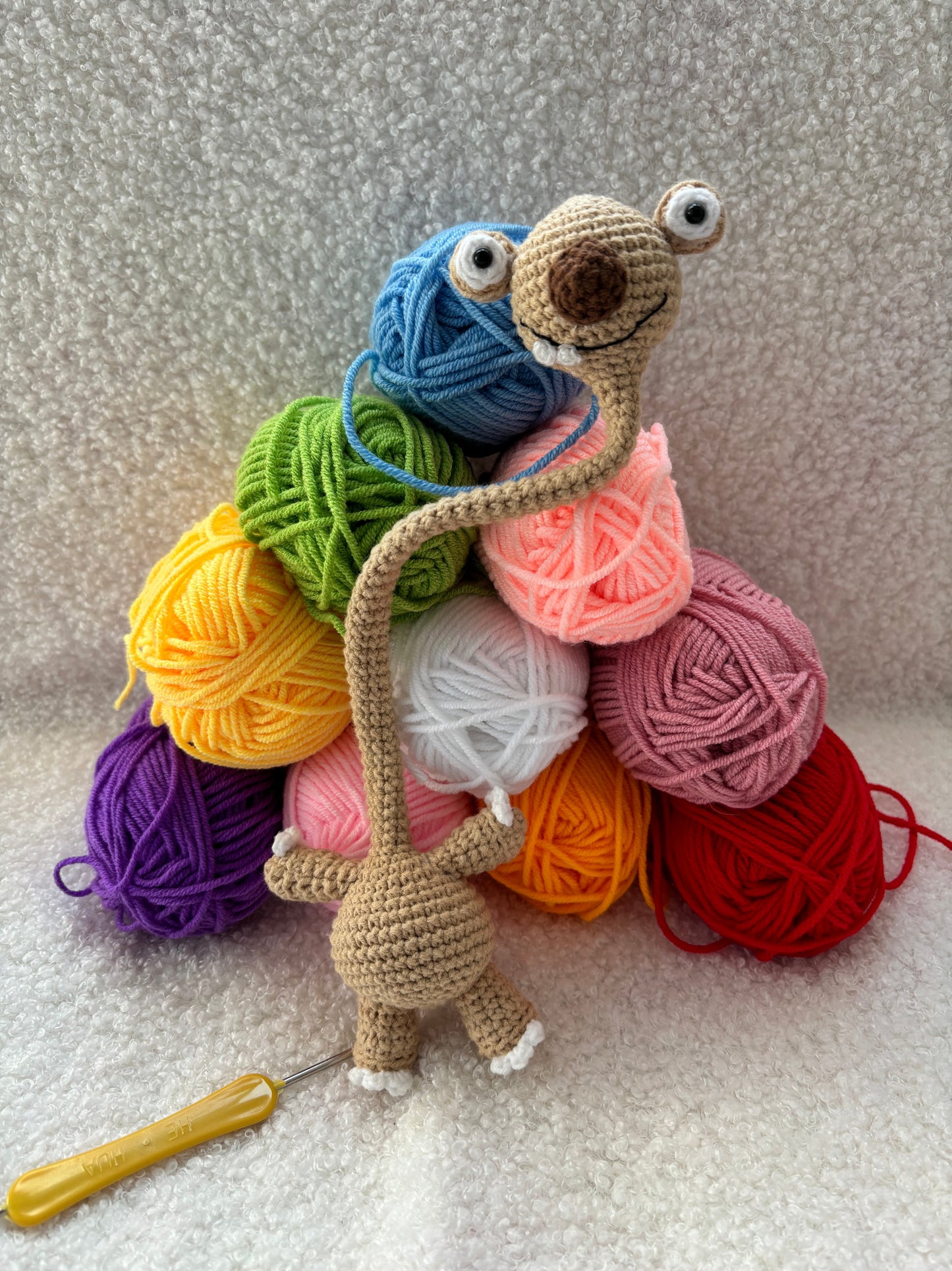 Handmade Crochet Prehistoric Sloth Bag Charm