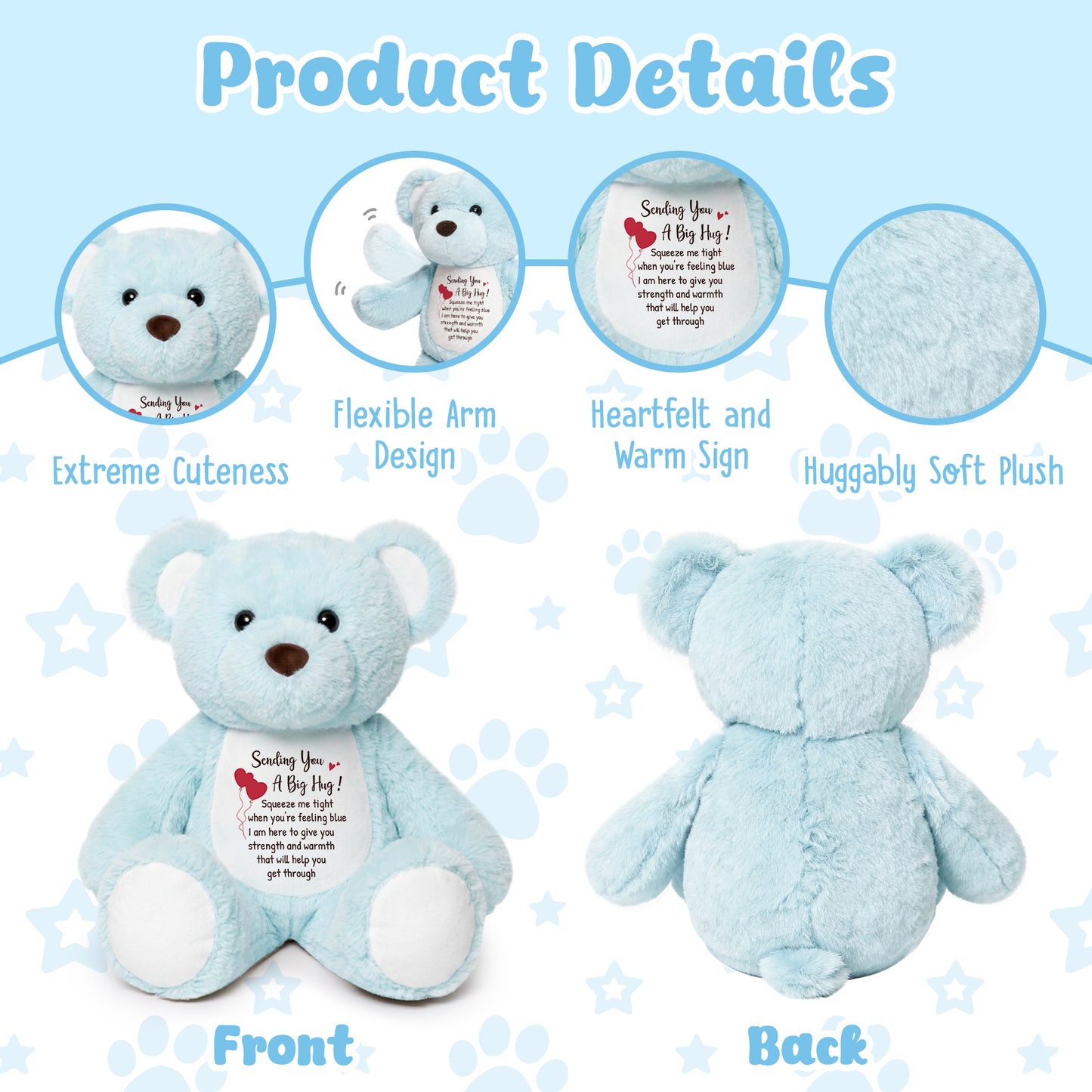Sending You a Big Hug - Blue Cuddly Plush Bear