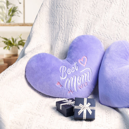 Best Mom Ever Heart shaped Embroidered Pillow (Purple, 14.5x11.4 inches)