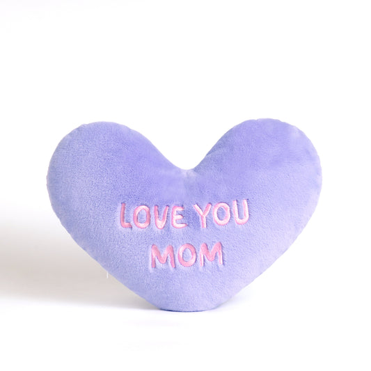 Love Mom Heart shaped Embroidered Pillow (Purple, 14.5x11.4 inches)