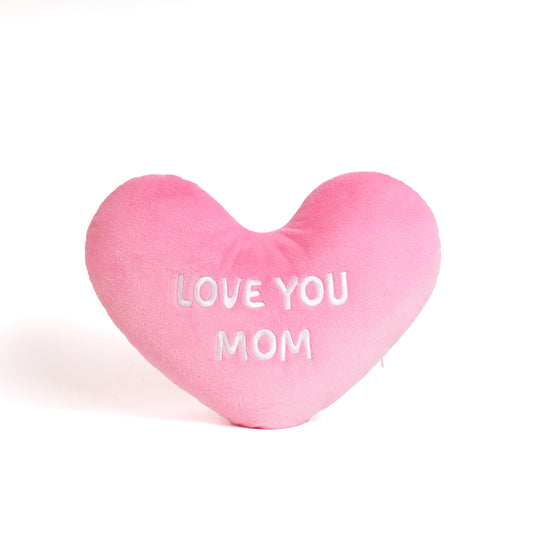 Love Mom Heart shaped Embroidered Pillow (Pink, 14.5x11.4 inches)