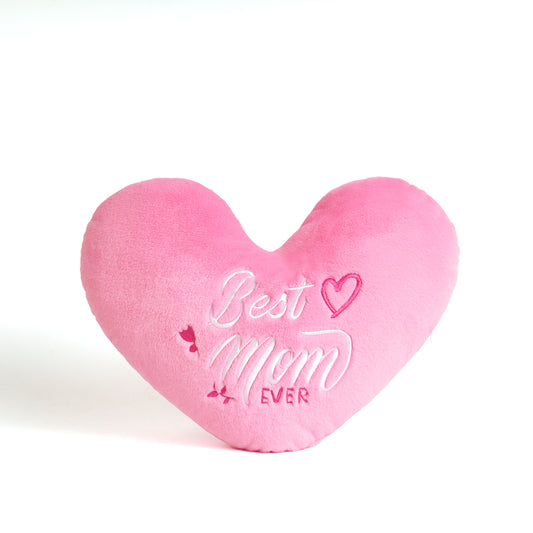 Best Mom Ever Heart shaped Embroidered Pillow (Pink, 14.5x11.4 inches)