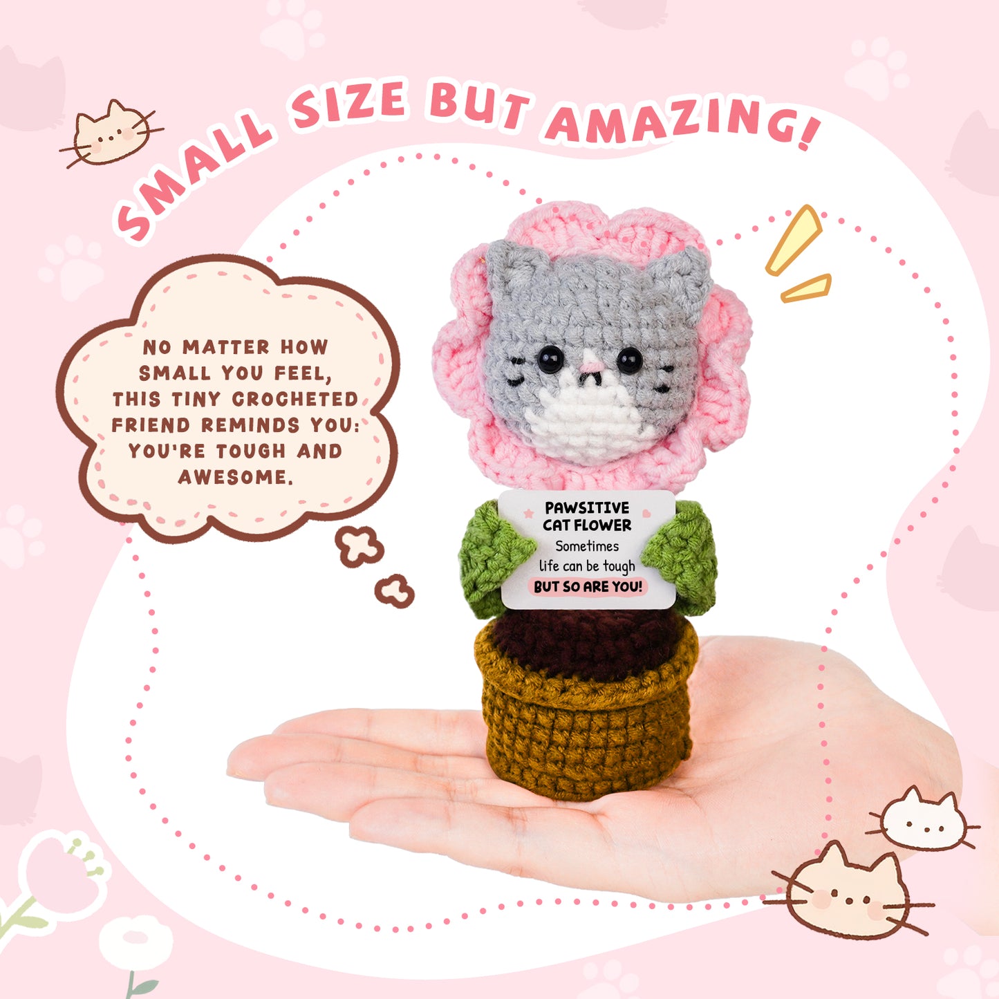 Positive Handmade Cat Flower Crochet Doll