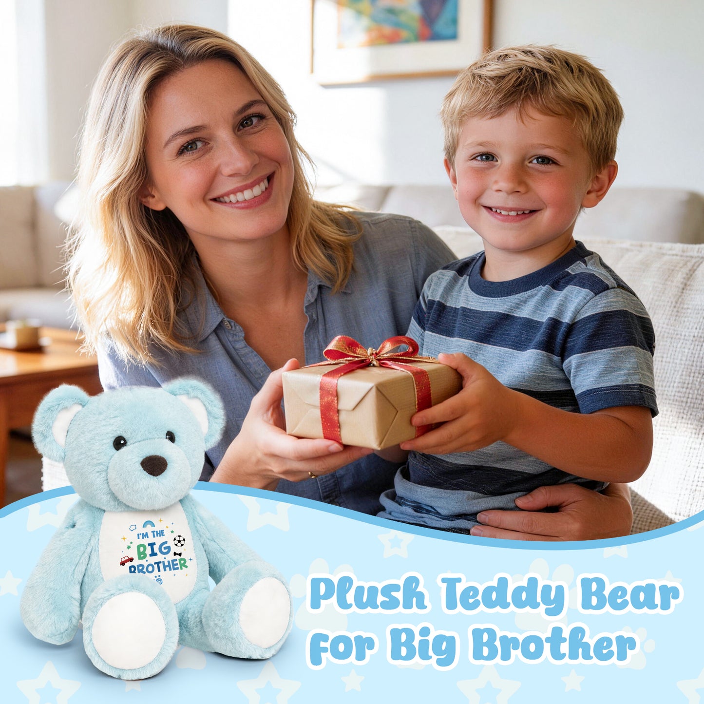 I'm the Big Brother - Blue Cuddly Plush Bear