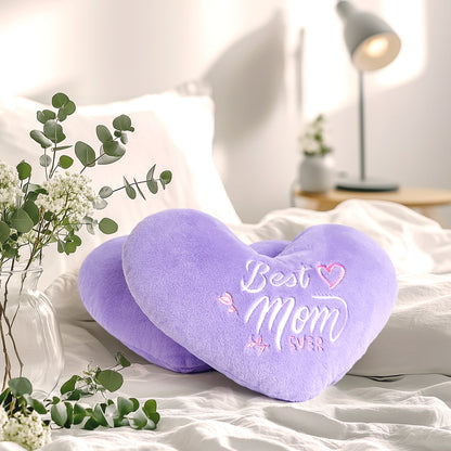 Best Mom Ever Heart shaped Embroidered Pillow (Purple, 14.5x11.4 inches)