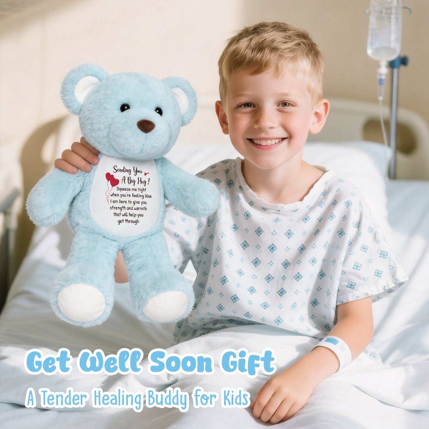 Sending You a Big Hug - Blue Cuddly Plush Bear