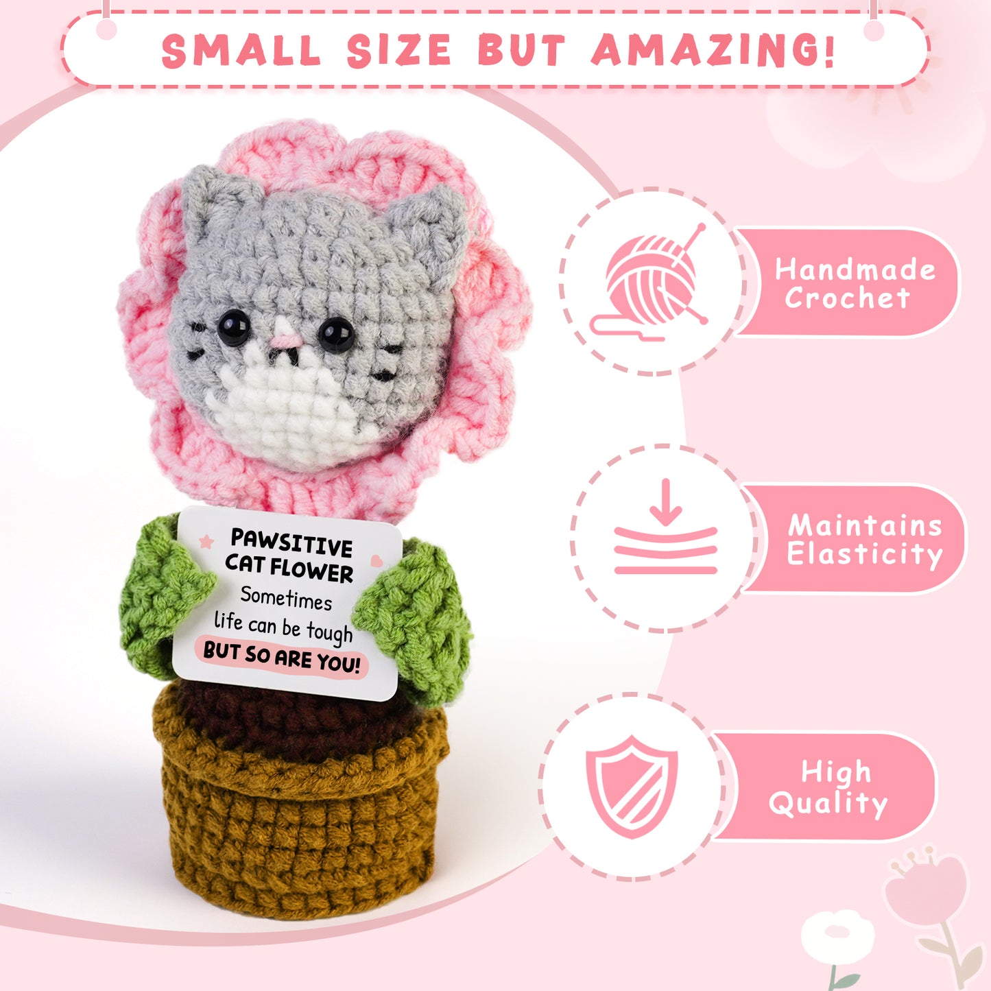 Positive Handmade Cat Flower Crochet Doll