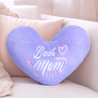 Best Mom Ever Heart shaped Embroidered Pillow (Purple, 14.5x11.4 inches)