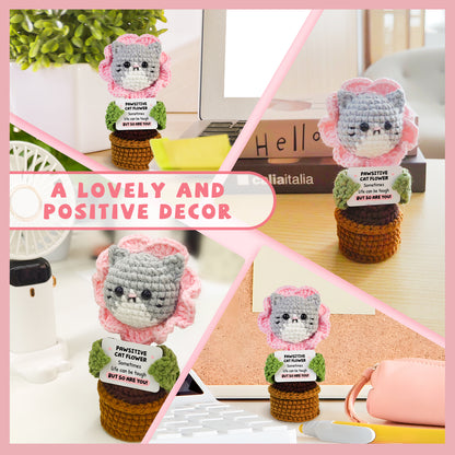 Positive Handmade Cat Flower Crochet Doll