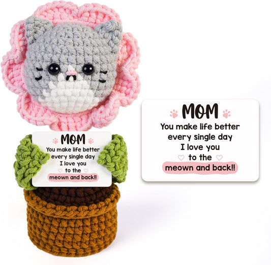 Handmade Positive Crochet Cat Plush Gift – MOM