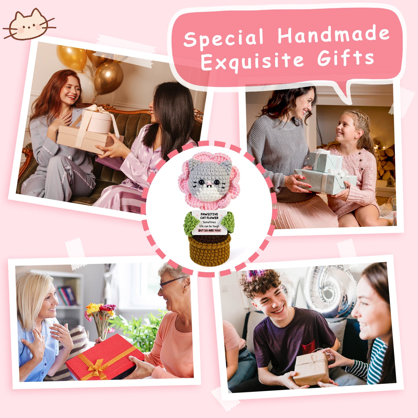 Positive Handmade Cat Flower Crochet Doll