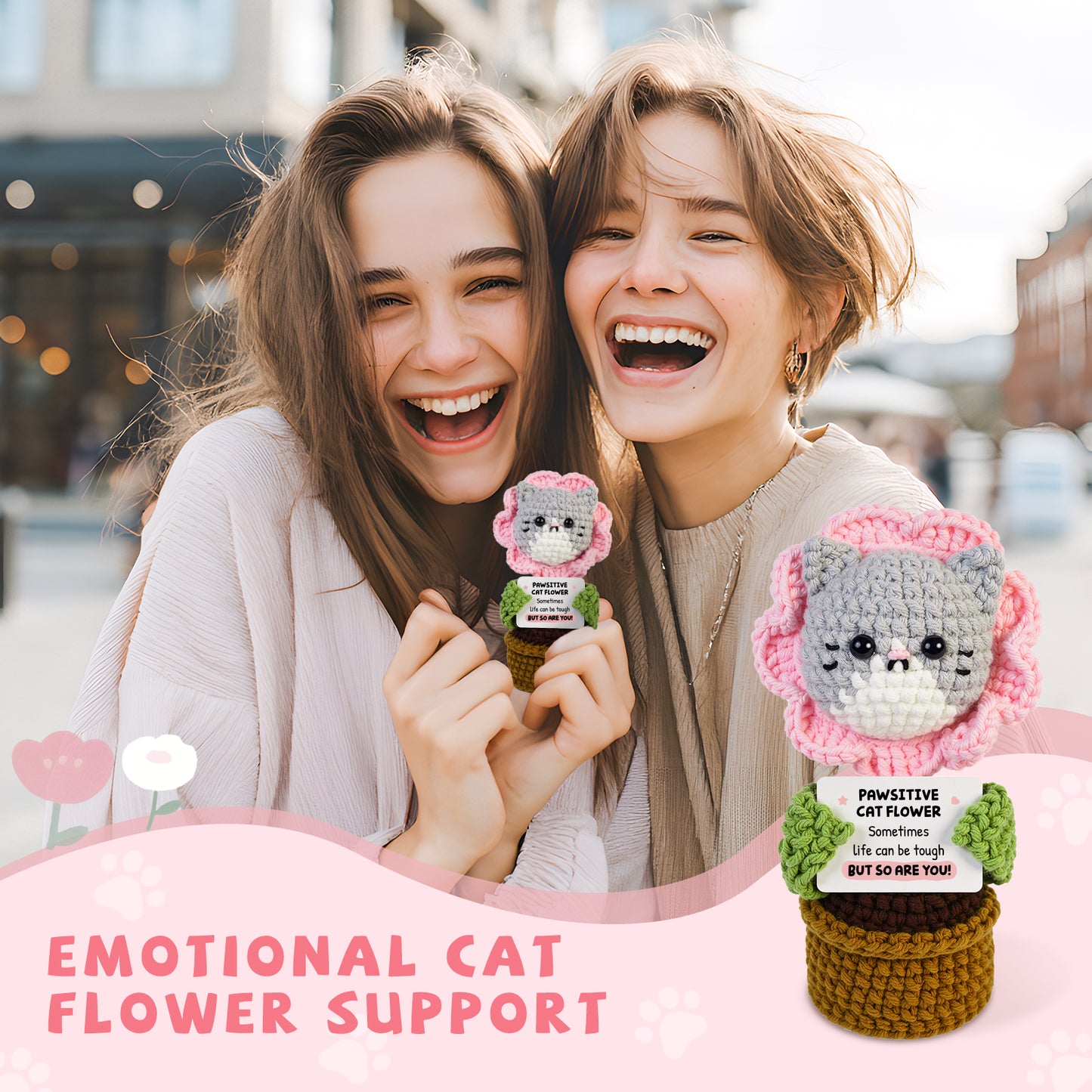 Positive Handmade Cat Flower Crochet Doll