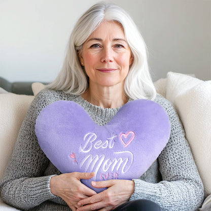 Best Mom Ever Heart shaped Embroidered Pillow (Purple, 14.5x11.4 inches)