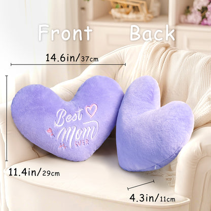 Best Mom Ever Heart shaped Embroidered Pillow (Purple, 14.5x11.4 inches)